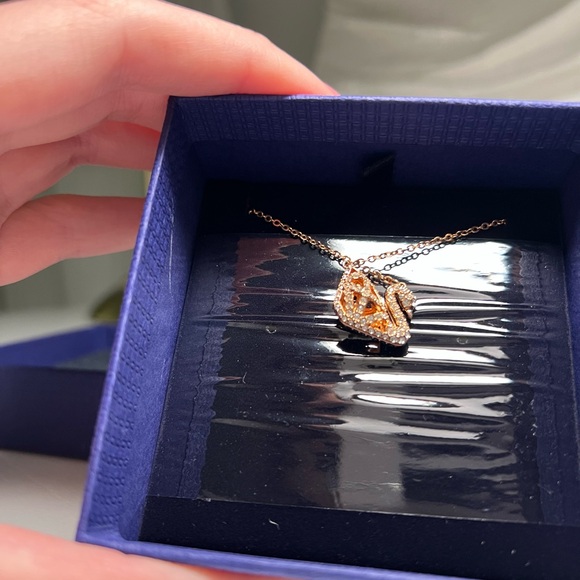 SWAROVSKI Dazzling Dual Sided Swan Black and Rose Gold Necklace - Picture 5 of 12